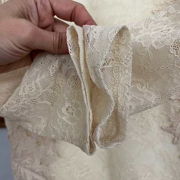 ANTHRO Sunday in Brooklyn Yellow Lace Cream Floral Appliques 3/4 Sleeve Top Sz S - Picture 6 of 14